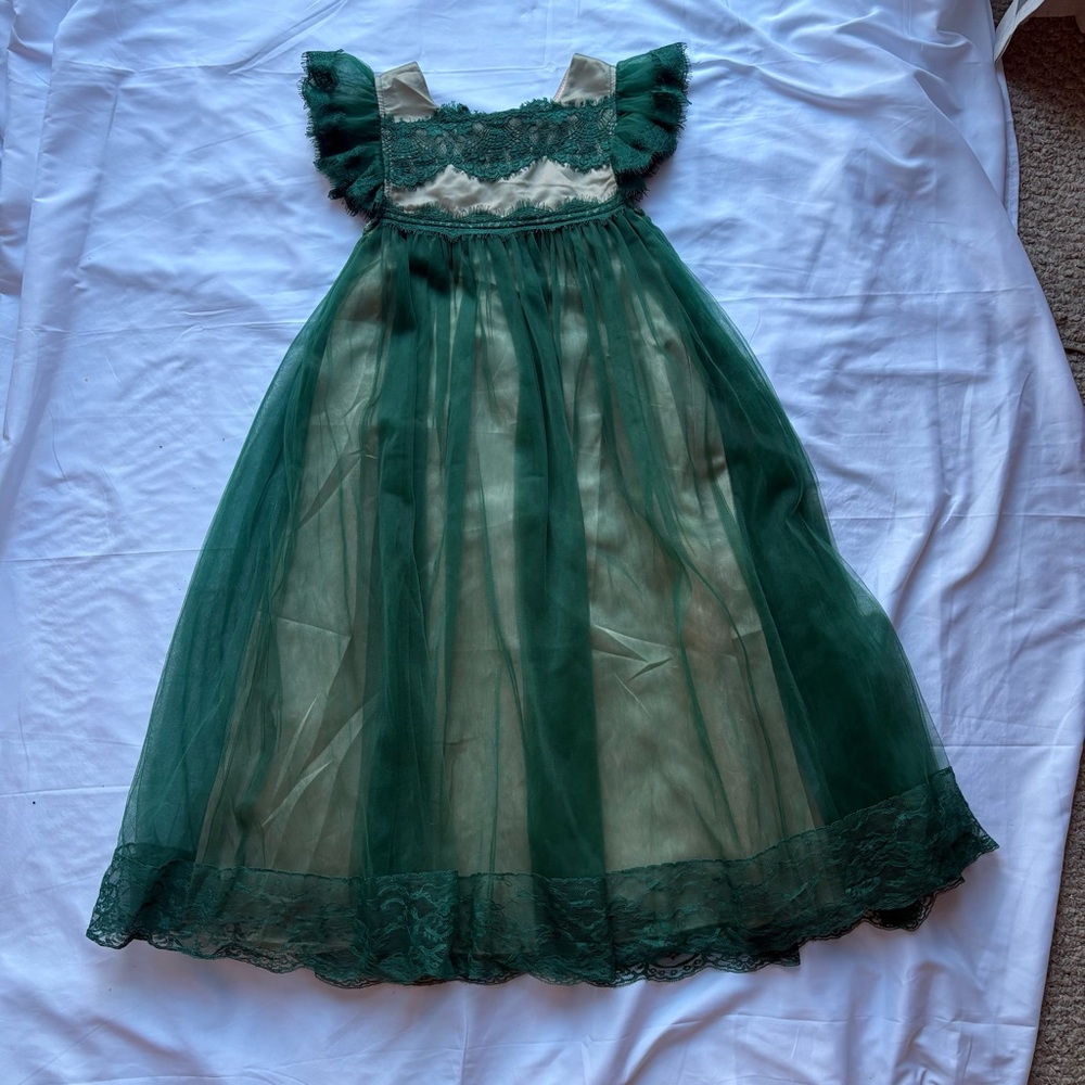 Trish Scully | Emerald and Cream Lace Gown Jr Bridesmaid Formal Kids Sz 10 NWT